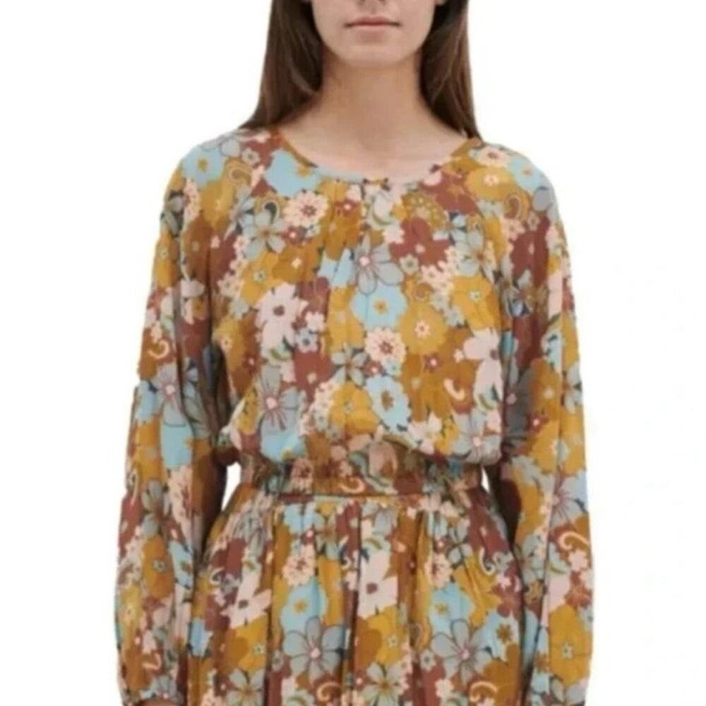 $122 New - Sundry Retro Floral Blouse - Honeycomb - Small